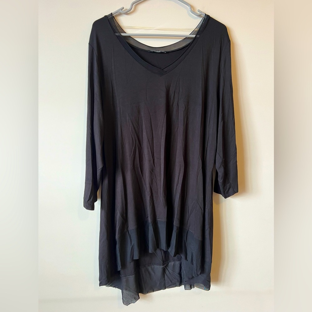 Black Cable and Gauge Flowy Blouse